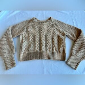 Altar'd State Cable Knit Crop Beige Sweater Size Small